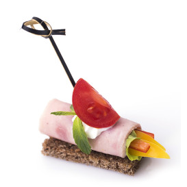Fingerfood-Spieße aus Bambus "Knoten" Schwarz 10cm in einer Schachtel (250 Stück)