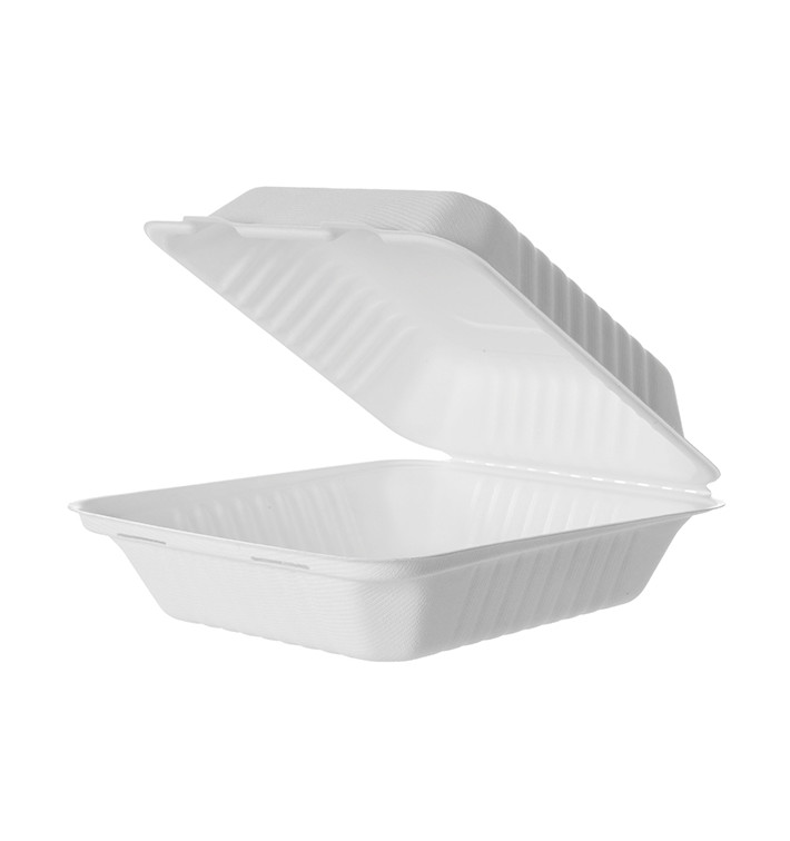 Klappschachtel Zuckerrohr mit PLA Weiß 20x20x7,5cm (200 Stück) Klappschachtel Zuckerrohr mit PLA Weiß 20x20x7,5cm (200 Stück)