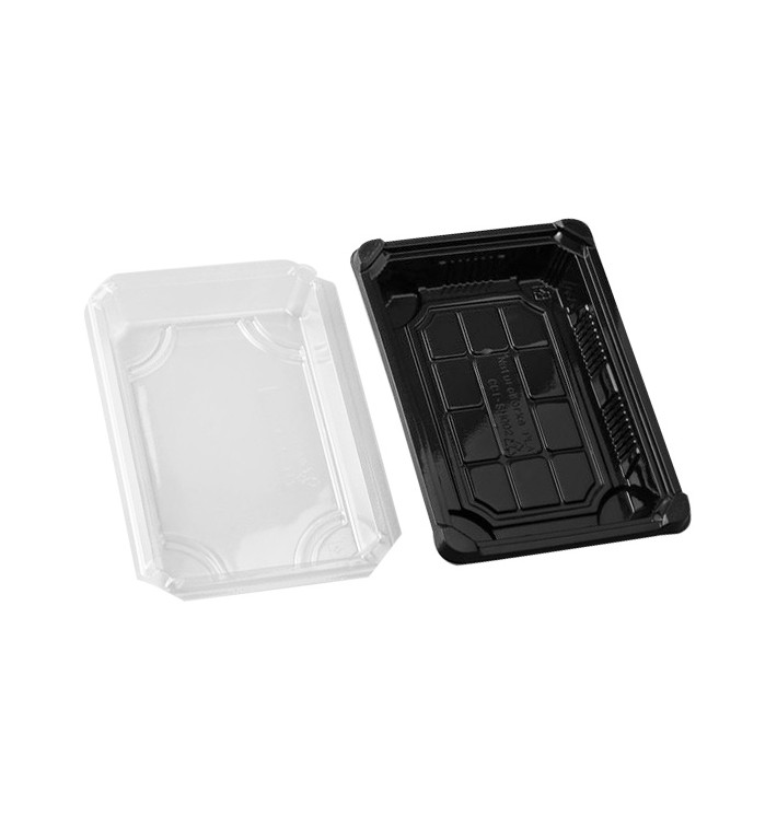Verpackung mit Deckel Sushi PLA schwarz 13,0x18,0 cm (100 Stück) Verpackung mit Deckel Sushi PLA schwarz 13,0x18,0 cm (100 Stück)