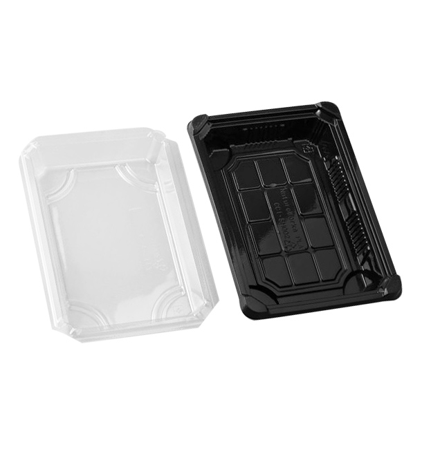 Verpackung mit Deckel Sushi PLA schwarz 13,0x18,0 cm (600 Stück)