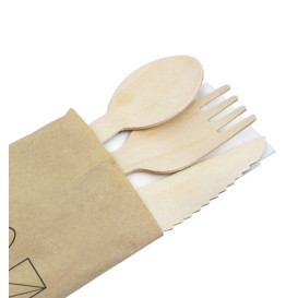Holzgabel, Messer, Löffel und Servietten-Set 20,5cm (600 Stück)