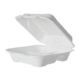 Menübox Zuckerrohr 3-Geteilt Weiß 20x20x7,5cm (50 Stück)