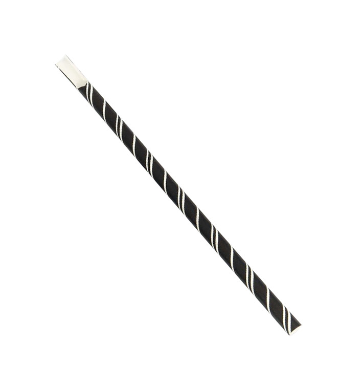 Trinkhalme Mit Löffel aus Paper Schwarz mit Weißen Streifen Ø8mm 20cm (100 Stück) Trinkhalme Mit Löffel aus Paper Schwarz mit Weißen Streifen Ø8mm 20cm (100 Stück)
