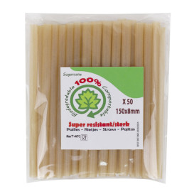 Bio Strohhalme aus Zuckerrohr Ø0,8cm 15cm (50 Stück)