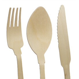 Holzgabel, Messer, Löffel und Servietten-Set 20cm (25 Stück)