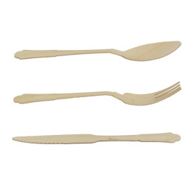 Holzgabel, Messer, Löffel und Servietten-Set 20cm (25 Stück)