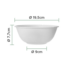 Schüssel Zuckerrohr Bagasse Weiß 1360ml (50 Stück)