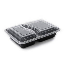 Verpackungsbecher aus Kunststoff PP Schwarz 2-Geteilt mit Deckel 690ml 22,3x18,1cm (300 Stück)