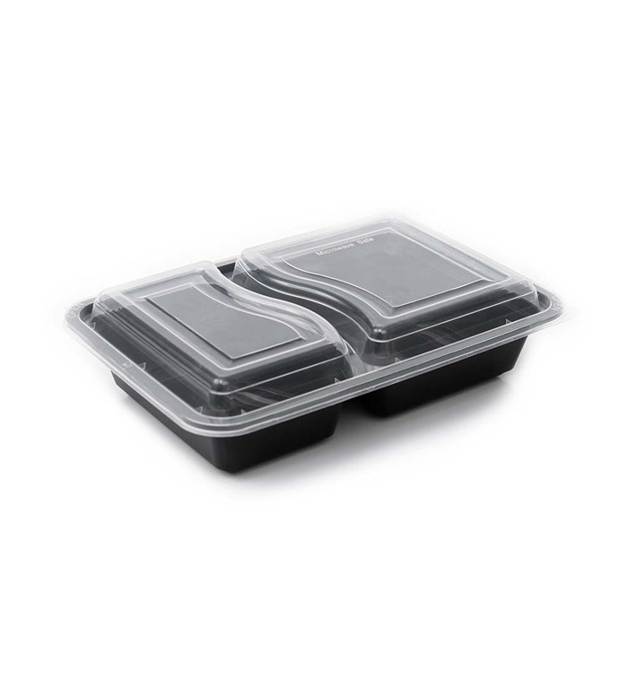 Verpackungsbecher aus Kunststoff PP Schwarz 2-Geteilt mit Deckel 690ml 22,3x18,1cm (50 Stück)