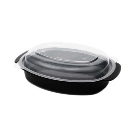 Plastikbehälter Oval aus PP Schwarz mit Deckel 600ml 15,4x22,6cm (300 Stück)