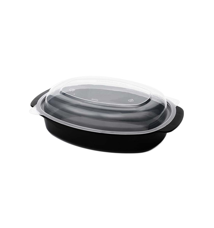 Plastikbehälter Oval aus PP Schwarz mit Deckel 600ml 15,4x22,6cm (50 Stück)