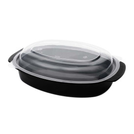Plastikbehälter Oval aus PP Schwarz mit Deckel 750ml 15,4x22,6cm (50 Stück)