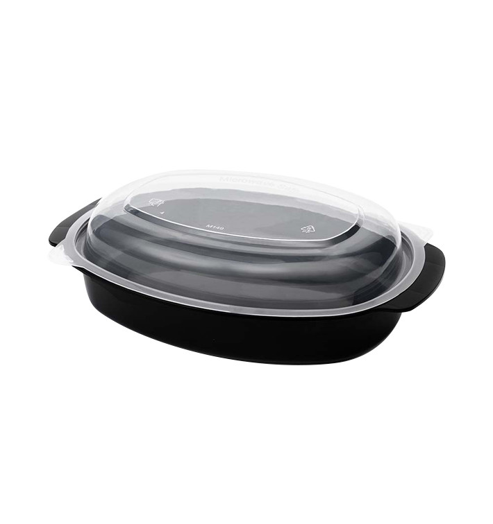 Plastikbehälter Oval aus PP Schwarz mit Deckel 750ml 15,4x22,6cm (50 Stück)