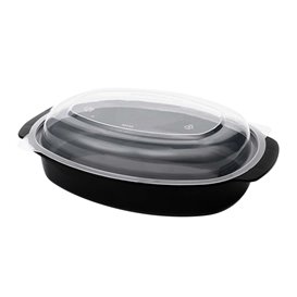 Plastikbehälter Oval aus PP Schwarz mit Deckel 950ml 15,4x22,6cm (50 Stück)