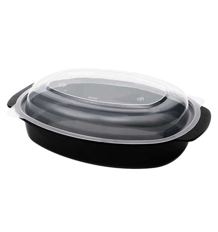 Plastikbehälter Oval aus PP Schwarz mit Deckel 950ml 15,4x22,6cm (300 Stück)