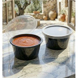 Dressingbecher mit Deckel Schwarz aus PP 2Oz/60ml (100 Stück)