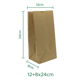 Papiertüten ohne Henkel Kraft 50g/m² 12+8x24cm (1.000 Stück)