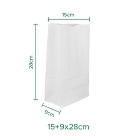 Papiertüten ohne Henkel Kraft-weiss 50g/m² 15+9x28cm (25 Stück)