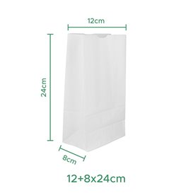 Papiertüten ohne Henkel Kraft-weiss 50g/m² 12+8x24cm (25 Stück)