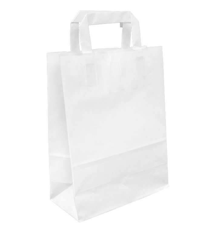 Papiertüten Kraft weiß mit Henkeln 100g/m² 22+11x27cm (250 Stück) Papiertüten Kraft weiß mit Henkeln 100g/m² 22+11x27cm (250 Stück)
