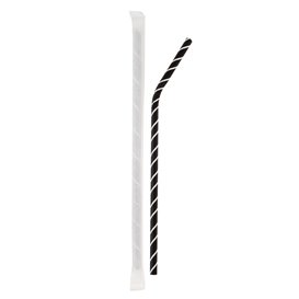 Trinkhalme Flexibel Papierhülle Schwarz Weißen Streifen Ø6mm 21cm (100 Stück)