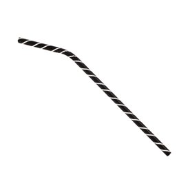 Trinkhalme Flexibel Papierhülle Schwarz Weißen Streifen Ø6mm 21cm (100 Stück)