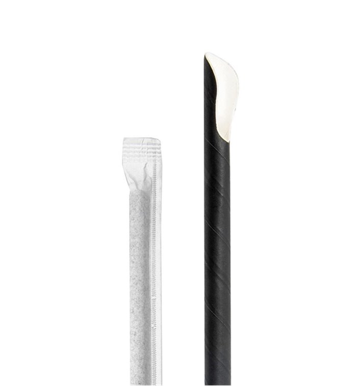 Trinkhalme Mit Löffel aus Paper Schwarz Weißen Streifen Verpackt Ø8mm 20cm (100 Stück) Trinkhalme Mit Löffel aus Paper Schwarz Weißen Streifen Verpackt Ø8mm 20cm (100 Stück)