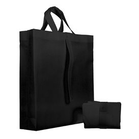 Faltender Vliesstofftasche PREMIUM Kurzen Griffen Schwarz 40+15x40cm (150 Stück)