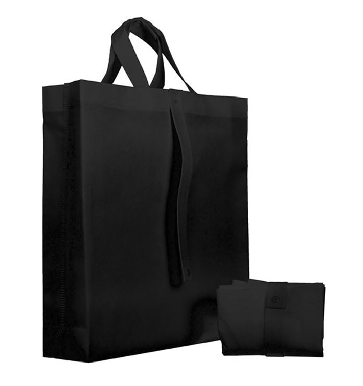 Faltender Vliesstofftasche PREMIUM Schwarz 40+15x40cm (25 Stück) Faltender Vliesstofftasche PREMIUM Schwarz 40+15x40cm (25 Stück)