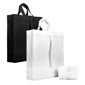 Faltender Vliesstofftasche PREMIUM Kurzen Griffen Schwarz 40+15x40cm (150 Stück)