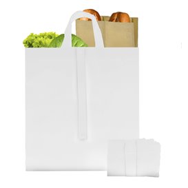 Faltender Vliesstofftasche PREMIUM Kurzen Griffen Weiße 40+15x40cm (150 Stück)
