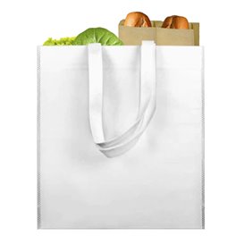 Vliesstofftasche Langen Griffen Weiß 38x42cm (25 Stück)