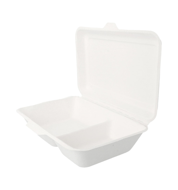 Zuckerrohr-Fasern Menübox 2-Geteilt Weiß Zuckerrohr-Fasern Menübox 2-Geteilt Weiß