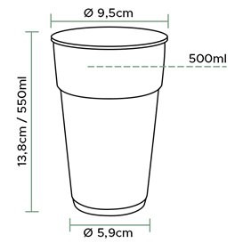 Wiederverwendbare Plastikbecher PP Transparent 550ml Ø9,0cm (75 Stück)