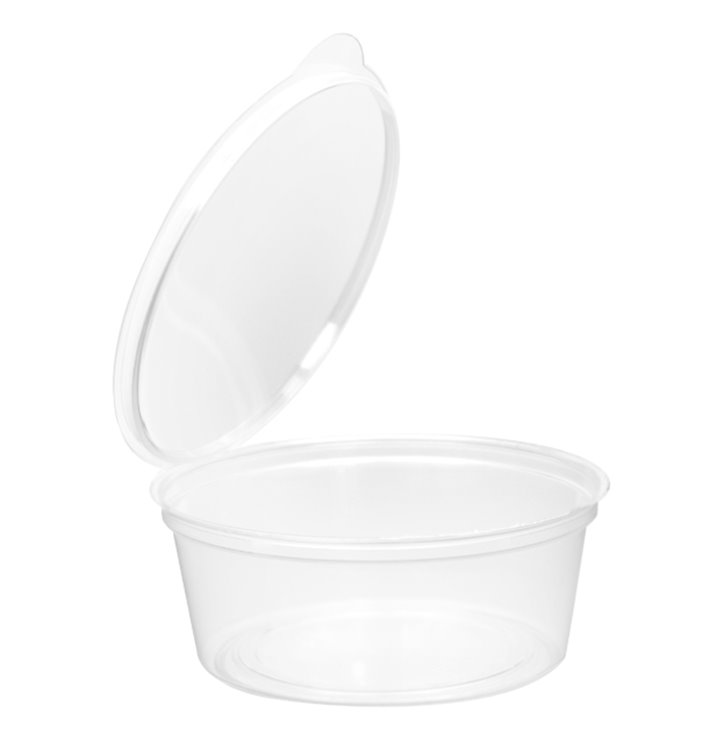 Transparente Dressingbecher mit Klappdeckel Rund APET 80ml (450 Stück) Transparente Dressingbecher mit Klappdeckel Rund APET 80ml (450 Stück)