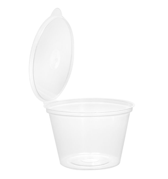 Transparente Dressingbecher mit Klappdeckel Rund APET 125ml (405 Stück) Transparente Dressingbecher mit Klappdeckel Rund APET 125ml (405 Stück)