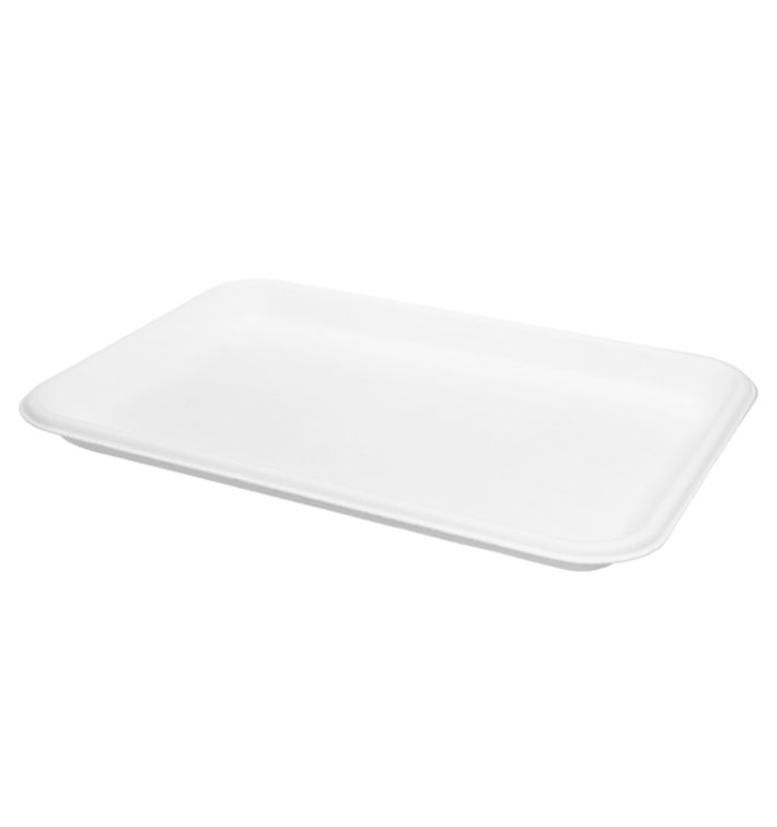 Weißes Zuckerrohr-Tablett 20,5x14,5cm (50 Stück) Weißes Zuckerrohr-Tablett 20,5x14,5cm (50 Stück)