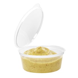 Transparente Dressingbecher mit Klappdeckel Rund APET 80ml (450 Stück)