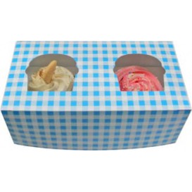 Caja con Soporte para 2 Cupcakes 19,5x10x7,5 Azul B-20 (160 Uds