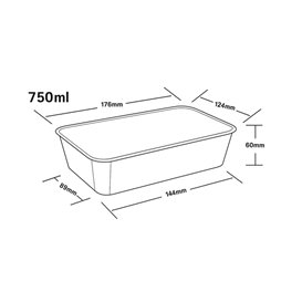 PP-Schale Rechteckig Schwarz mit Deckel 750ml 17,3x11,9cm (50 Stück)