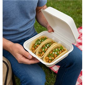 Clamshell Taco-Halter mit Klappdeckel aus Pappe Weiß 3 Fächern 41x48x40cm (50 Stück)