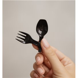 Spork Göffel Wiederverwendbar PP Schwarz 12cm (500 Stück)
