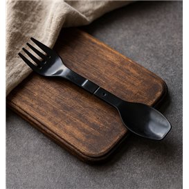 Spork Göffel Wiederverwendbar PP Schwarz 12cm (500 Stück)