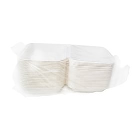 Clamshell Taco-Halter mit Klappdeckel aus Pappe Weiß 3 Fächern 20x20x7,5cm (50 Stück)