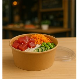 Suppenbecher Kraft-Kraft mit PET-Deckel 750ml Ø15cm (250 Stück)