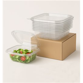 Transparente Dose mit Klappdeckel Viereckig PET 250ml (100 Stück)
