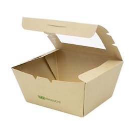SnackBox Bambus-Karton Kraft mit Sichtfenster 11,5x9x6,5cm 700ml (200 Stück)