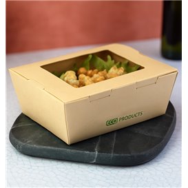 SnackBox Bambus-Karton Kraft mit Sichtfenster 11,5x9x6,5cm 700ml (200 Stück)