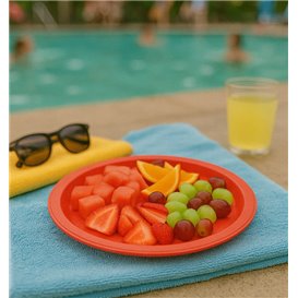 Plastikteller PS Wiederverwendbar Flach Rot Ø220mm (300 Stück)