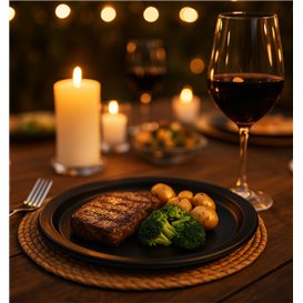 Plastikteller PS Wiederverwendbar Flach Schwarz Ø220mm (25 Stück)